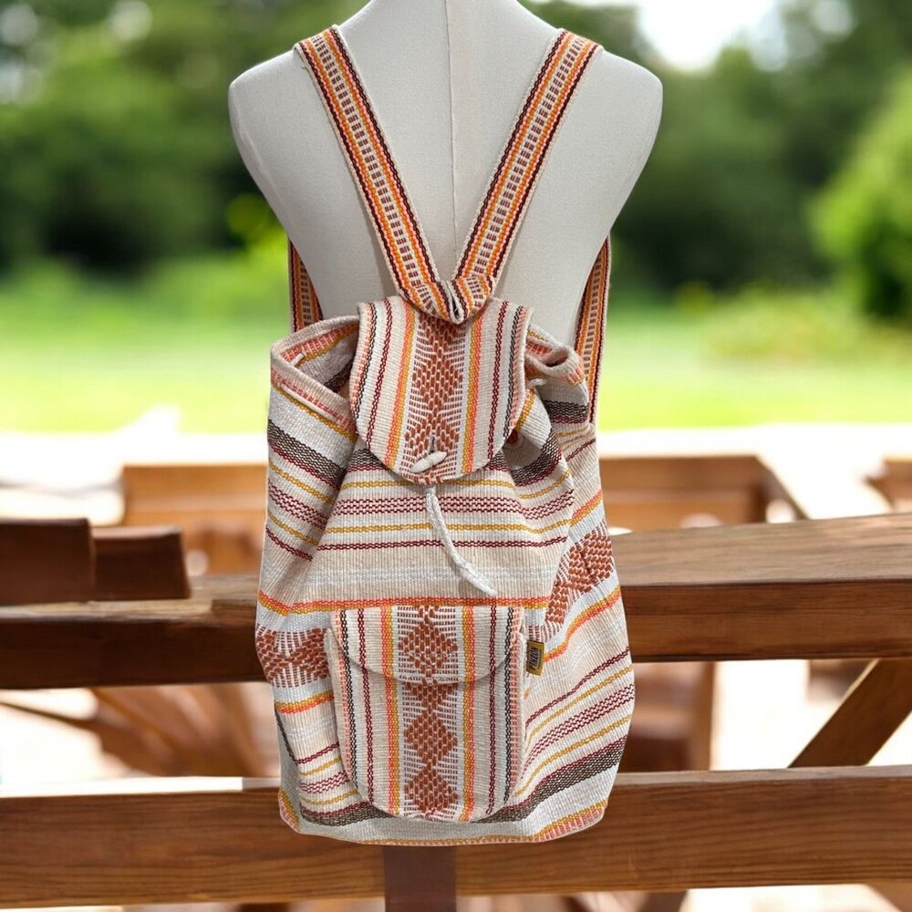 Artisan Woven Backpack Boho Striped Handmade Bag Festival‎ Cottagecore Pinzon